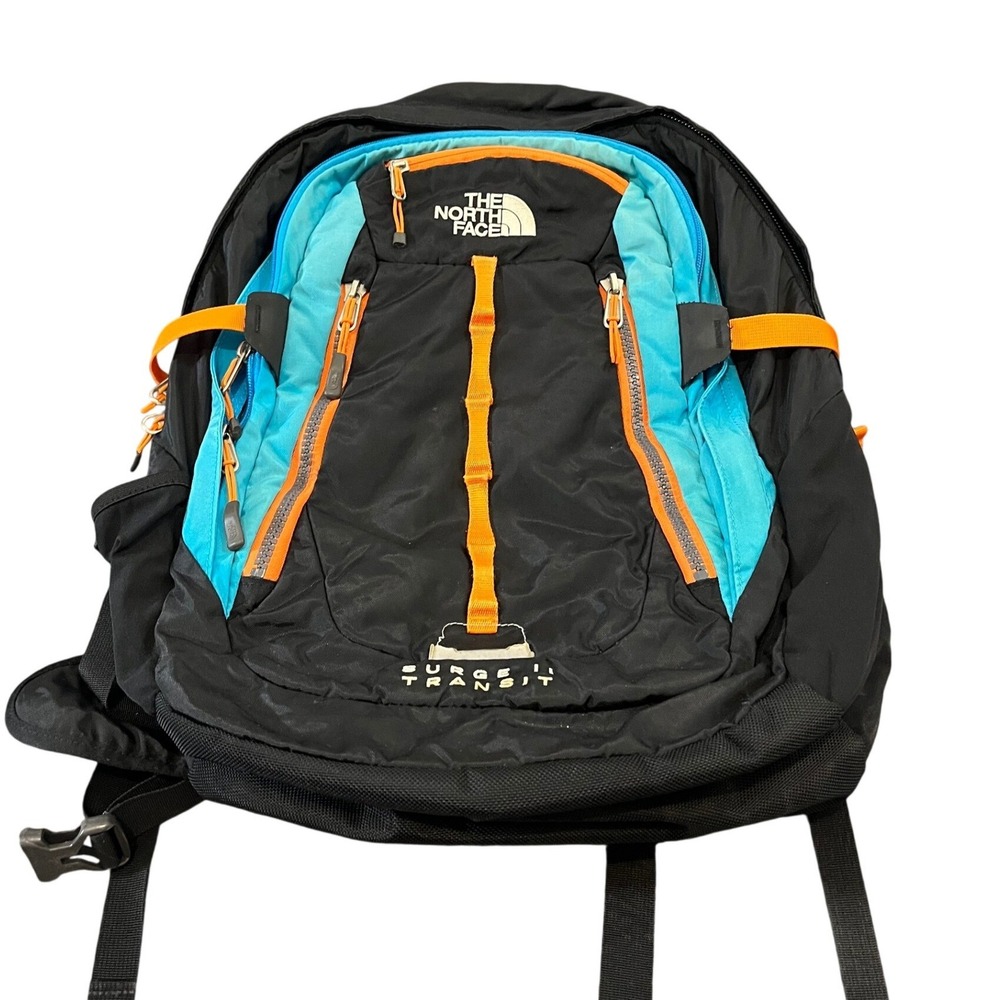 The North Face Surge II Transit Backpack Unisex OS Black Blue Orange Hiking Bag